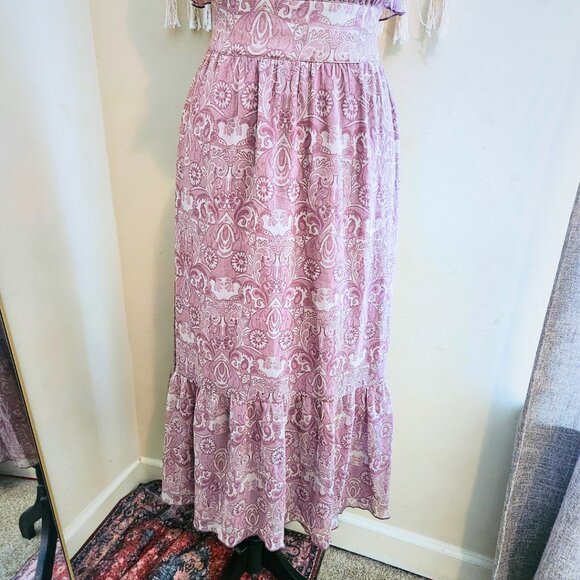 Guess Mauve Vintage 2000s Midi High-Low Dress | Boho Paisley | Size 11 - Picture 4 of 16